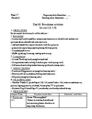 Giáo án Tiếng Anh Lớp 3 (Global success) - Tuần 17 - Năm học 2022-2023